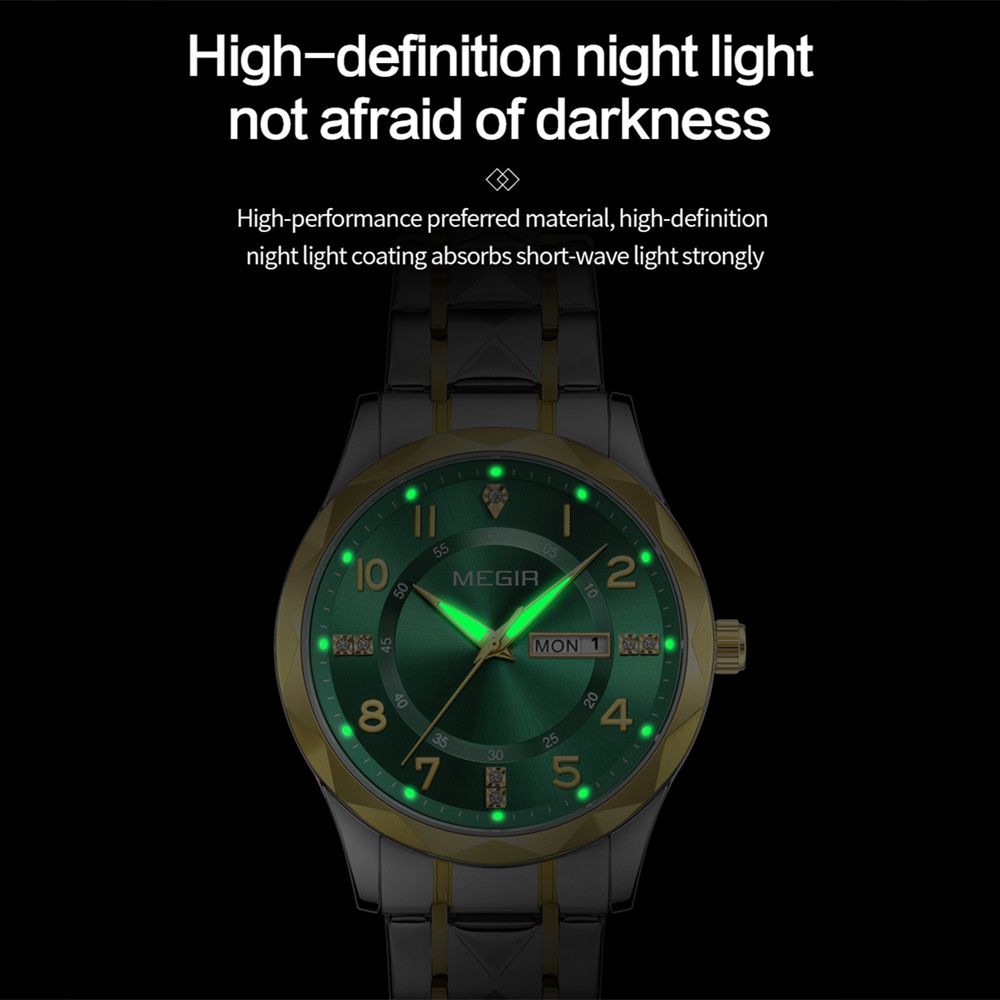 MEGIR Luxury Business Men Watches Stainless Steel Strap Clock Quartz Casual Wristwatch Waterproof Calendar Week Display 1093