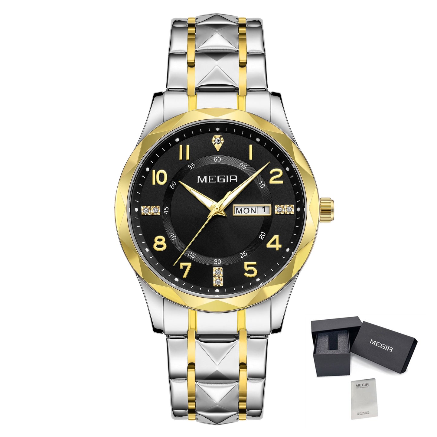 MEGIR Luxury Business Men Watches Stainless Steel Strap Clock Quartz Casual Wristwatch Waterproof Calendar Week Display 1093