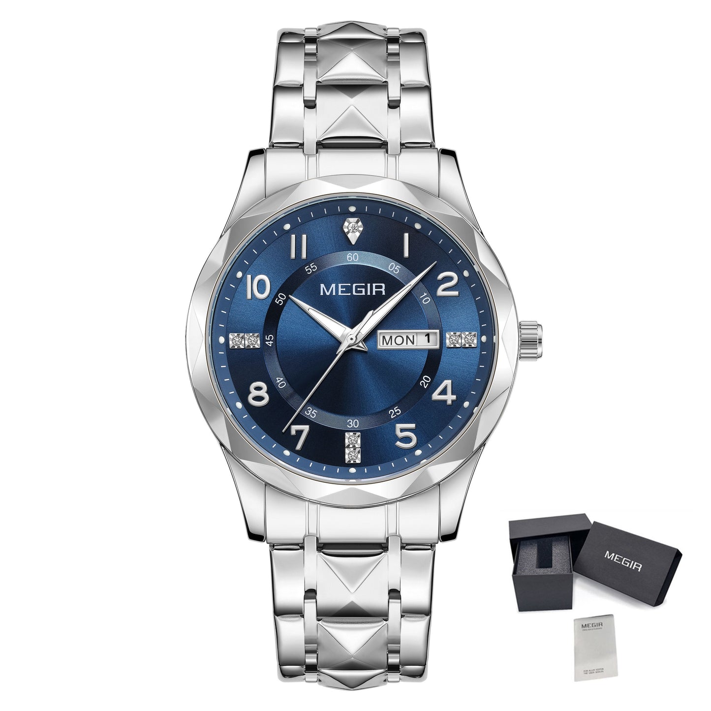 MEGIR Luxury Business Men Watches Stainless Steel Strap Clock Quartz Casual Wristwatch Waterproof Calendar Week Display 1093