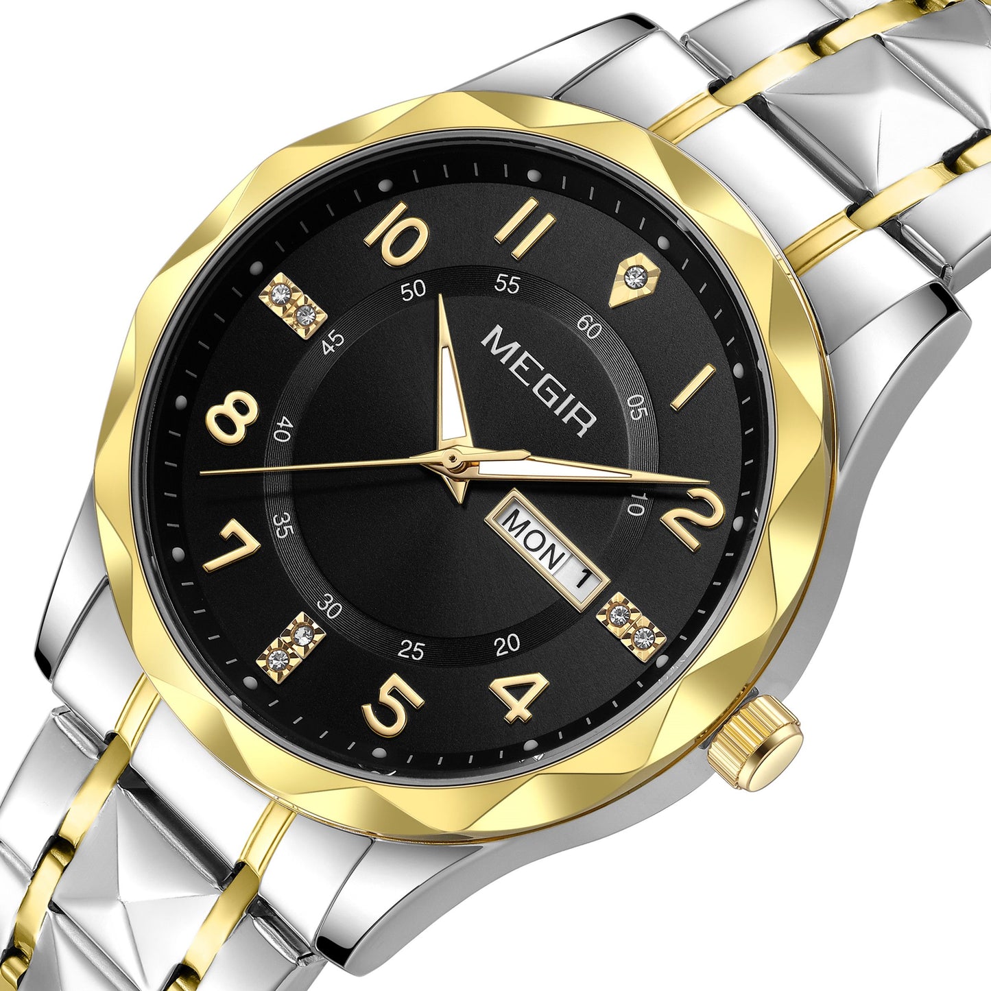 MEGIR Luxury Business Men Watches Stainless Steel Strap Clock Quartz Casual Wristwatch Waterproof Calendar Week Display 1093