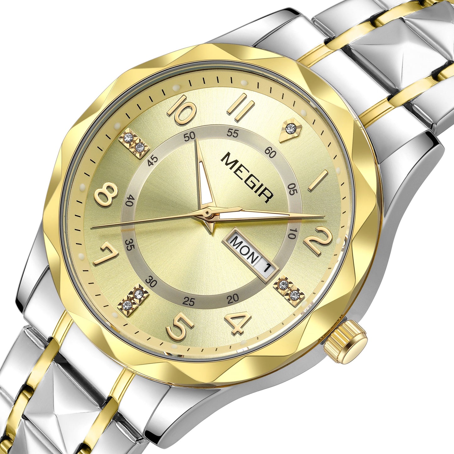 MEGIR Luxury Business Men Watches Stainless Steel Strap Clock Quartz Casual Wristwatch Waterproof Calendar Week Display 1093