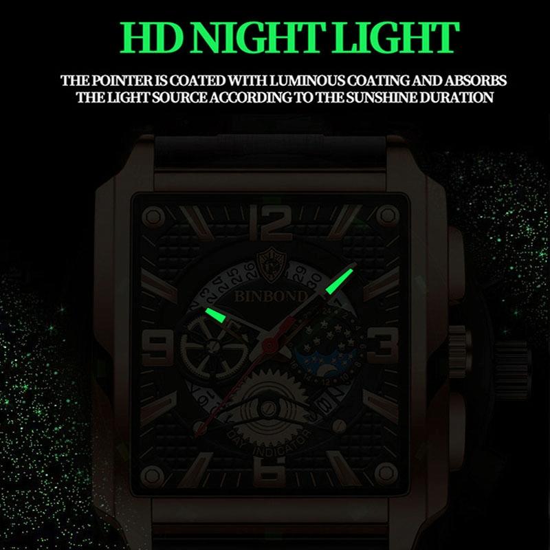 NNEDSZ Vintage Square Men Quartz Watch With Multifunction And Luminous Display